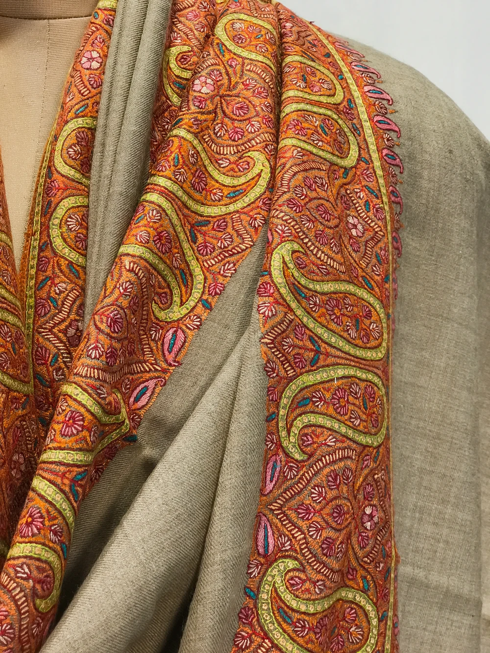Oat Beige Pure Pashmina Shawl With Sozni Hand Embroidery Front