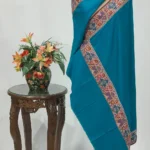 Turquoise Blue Pure Pashmina Shawl With Papier Mache Hand Embroidery Pasted Border