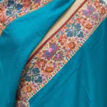 Turquoise Blue Pure Pashmina Shawl With Papier Mache Hand Embroidery Pasted Border Front