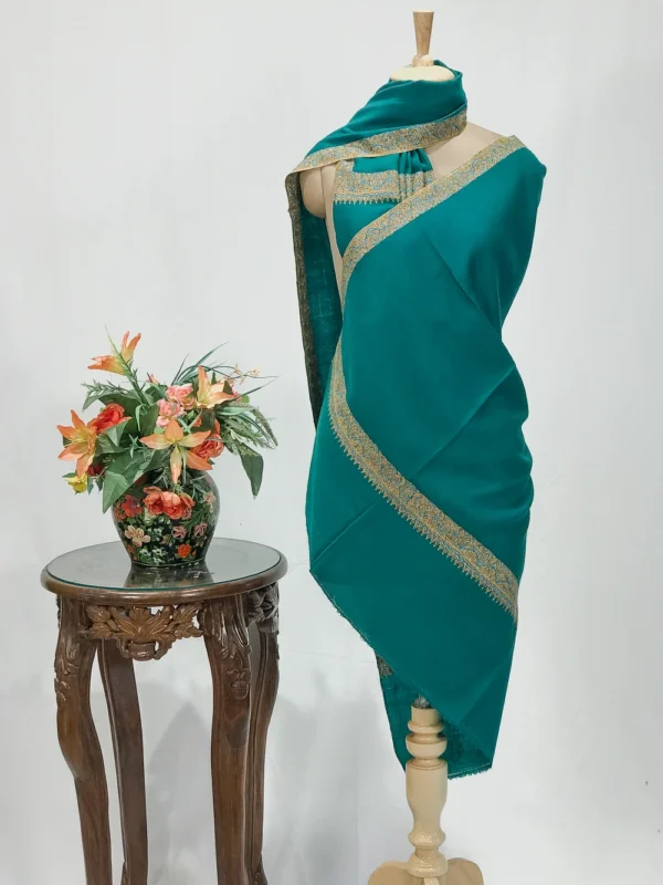 Sea Green Pure Pashmina Shawl With Sozni Hand Embroidery