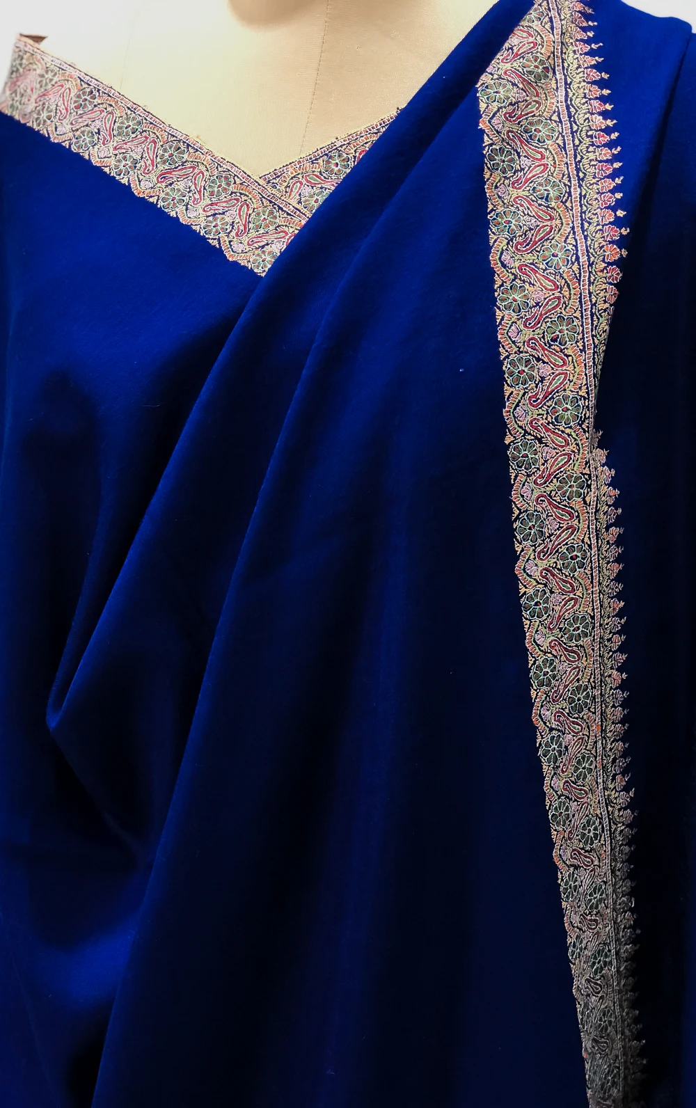 Navy Blue Pure Pashmina Shawl With Sozni Hand Embroidery Front