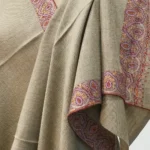 Sand beige Pure Pashmina Shawl With Sozni Hand Embroidery Front