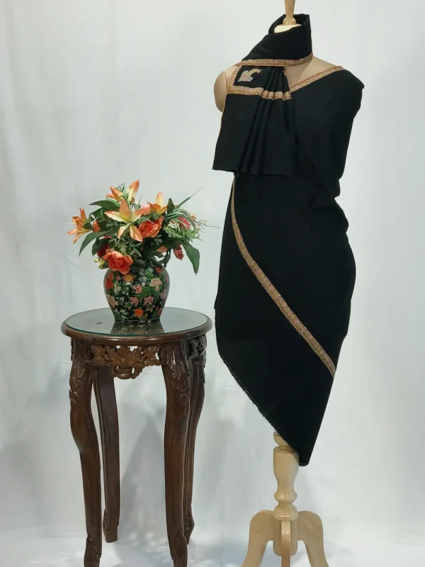 Charcoal Black Pure Pashmina Shawl With Sozni Hand  Embroidery
