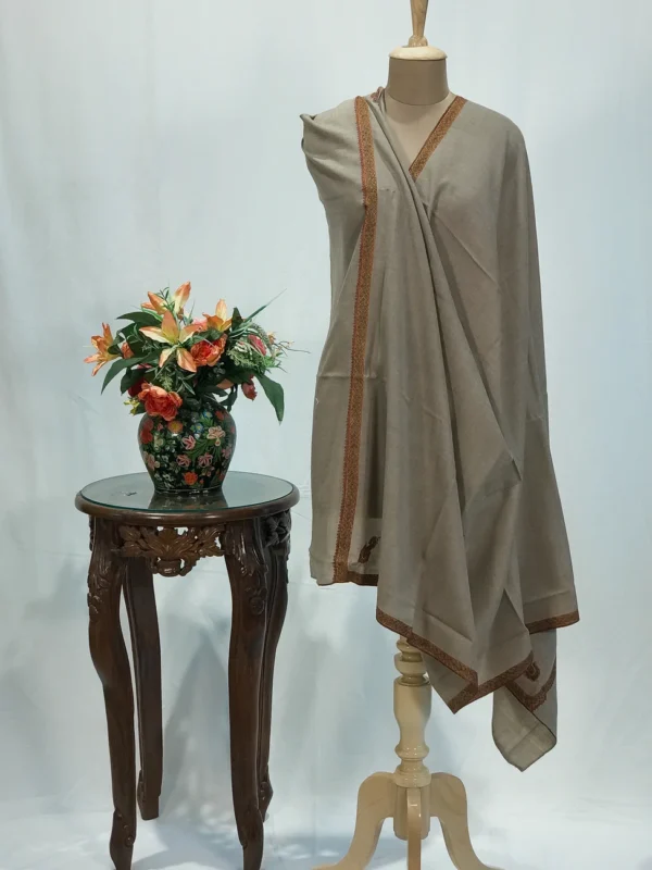 Medium Alder Beige Pure Pashmina Shawl With Sozni Hand  Embroidery