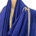 Azure Blue Pure Pashmina Shawl With Sozni Hand Embroidery Front