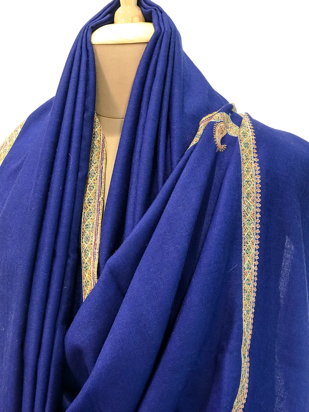 Azure Blue Pure Pashmina Shawl With Sozni Hand Embroidery Front