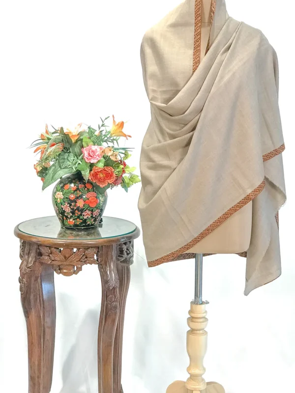 Burlywood Beige Pure Pashmina Shawl With Sozni Hand Embroidery