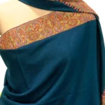 Aqua Blue Pure Pashmina Shawl With Sozni Hand Embroidery Front