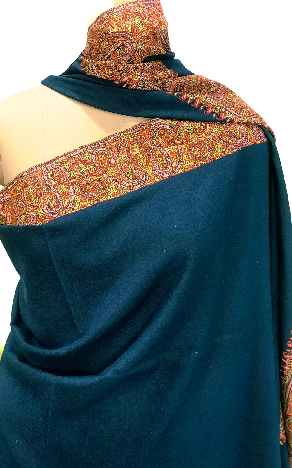 Aqua Blue Pure Pashmina Shawl With Sozni Hand Embroidery Front