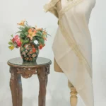 Natural White Pure Pashmina Shawl With Tilla Hand Embroidery