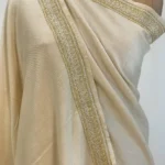Natural White Pure Pashmina Shawl With Tilla Hand Embroidery Front