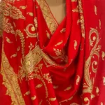 Scarlet Red Pure Pashmina Shawl With Tilla Hand Embroidery Front