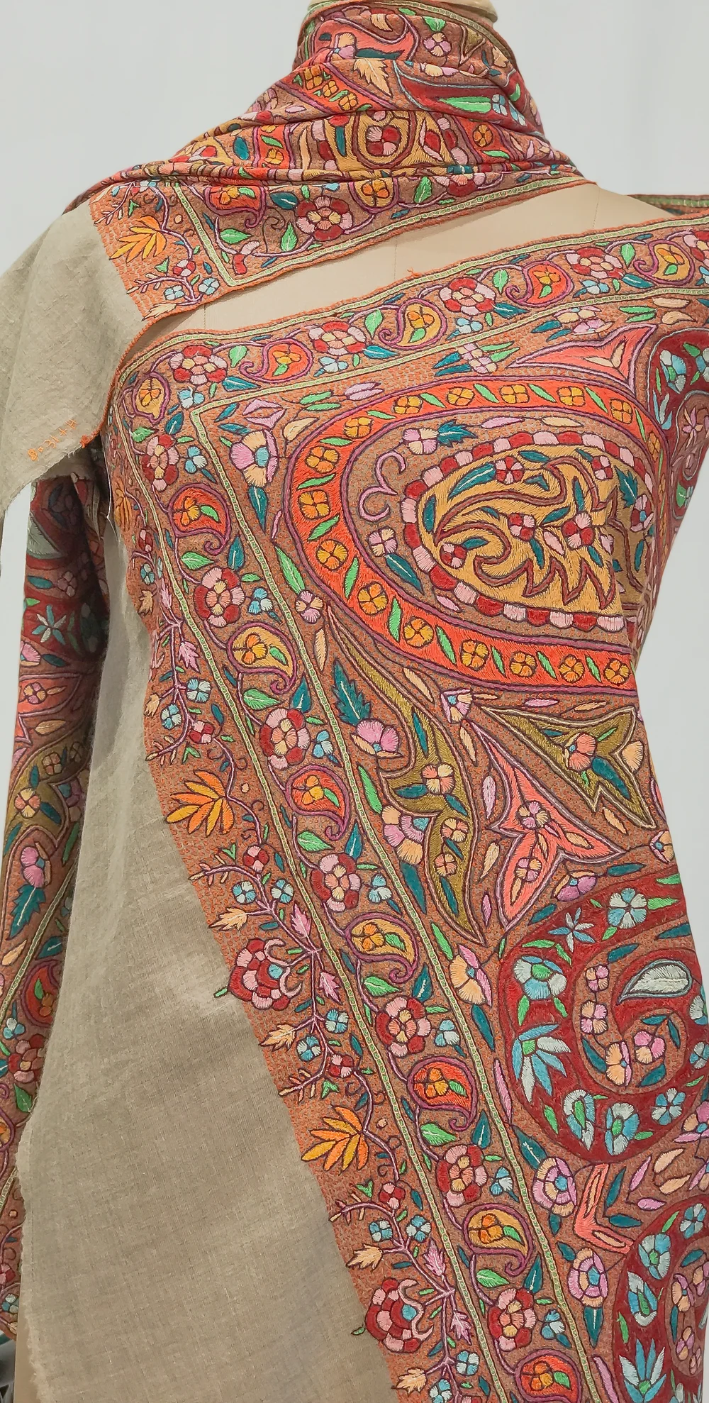 Natural Beige Hand Papier Mache Jamawar Pure Pashmina Shawl Front Natural Beige Hand Papier Mache Jamawar Pure Pashmina Shawl Front