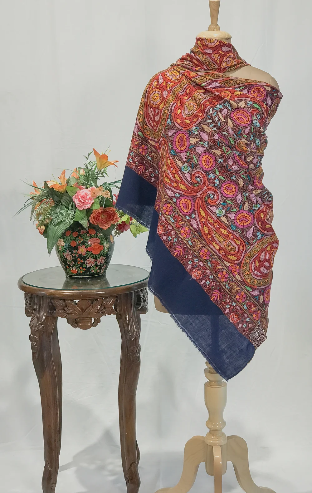Navy Blue Hand Papier Mache Jamawar Pure Pashmina Shawl Navy Blue Hand Papier Mache Jamawar Pure Pashmina Shawl