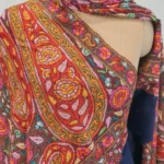 Navy Blue Hand Papier Mache Jamawar Pure Pashmina Shawl Front