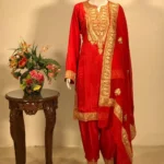 Red Pure Silk Salwar Suit with Tilla Embroidery