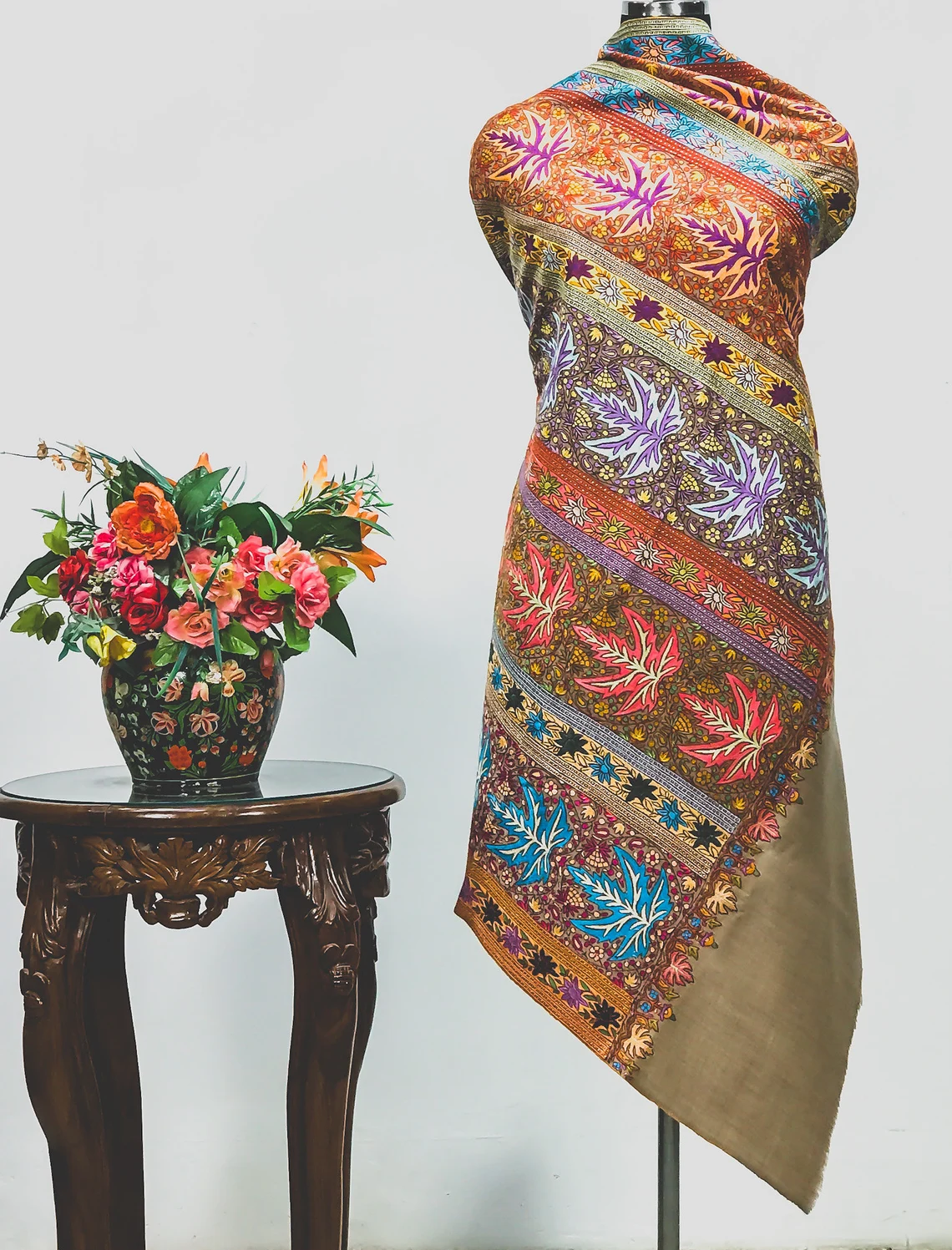 Chinar Jama Papier Mache Hand Embroidered Pure Pashmina Shawl