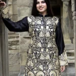 Black Kashmiri Jacket With Chinar Jaal Tilla Embroidery Front