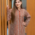 Deep Maroon Raw Silk Jacket with Silk and Aari Work front