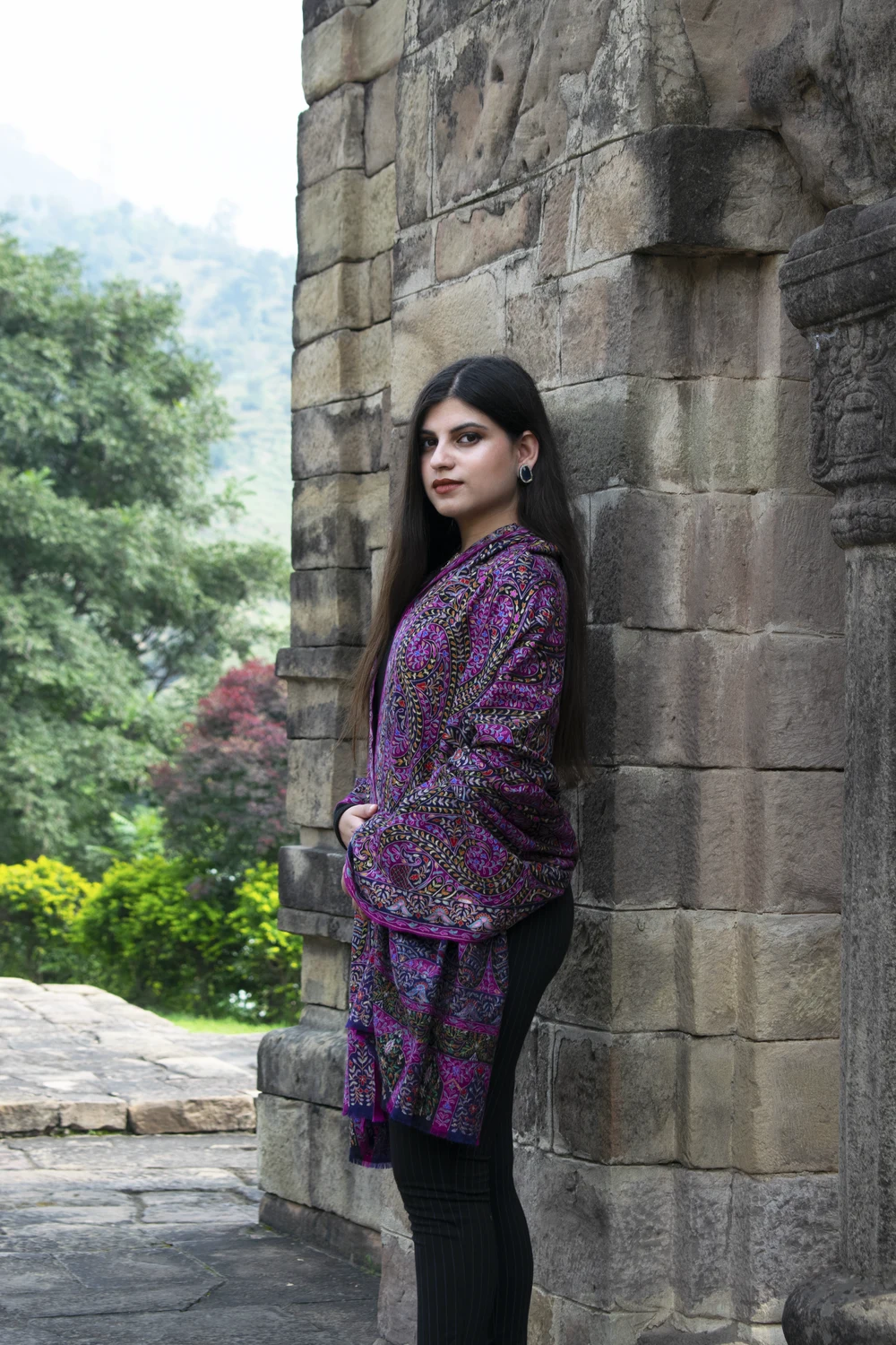 Navy Blue Pure Pashmina Kalamkari Shawl