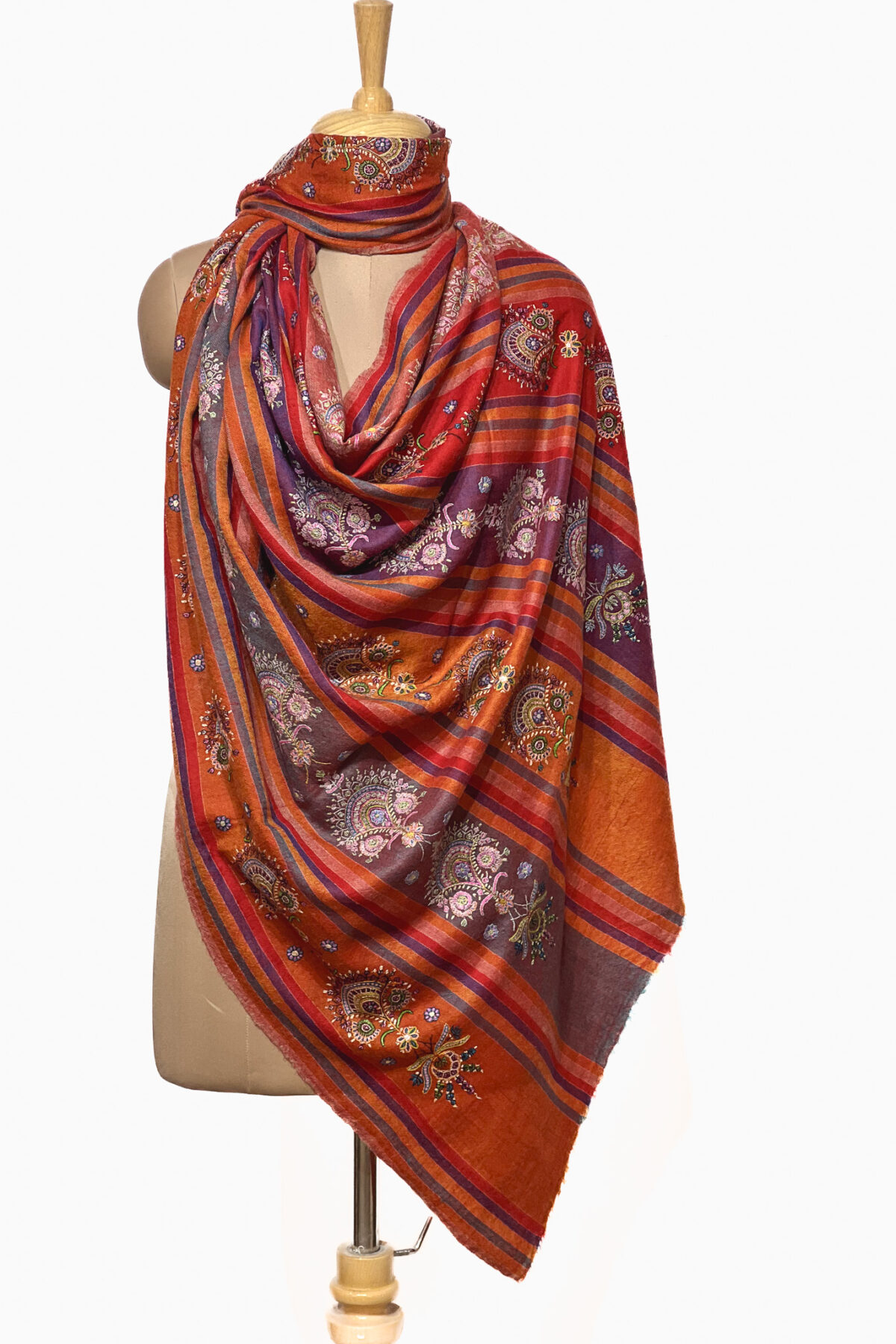 Multi-Color Pure Pashmina Shawl Sozni Hand Embroidery