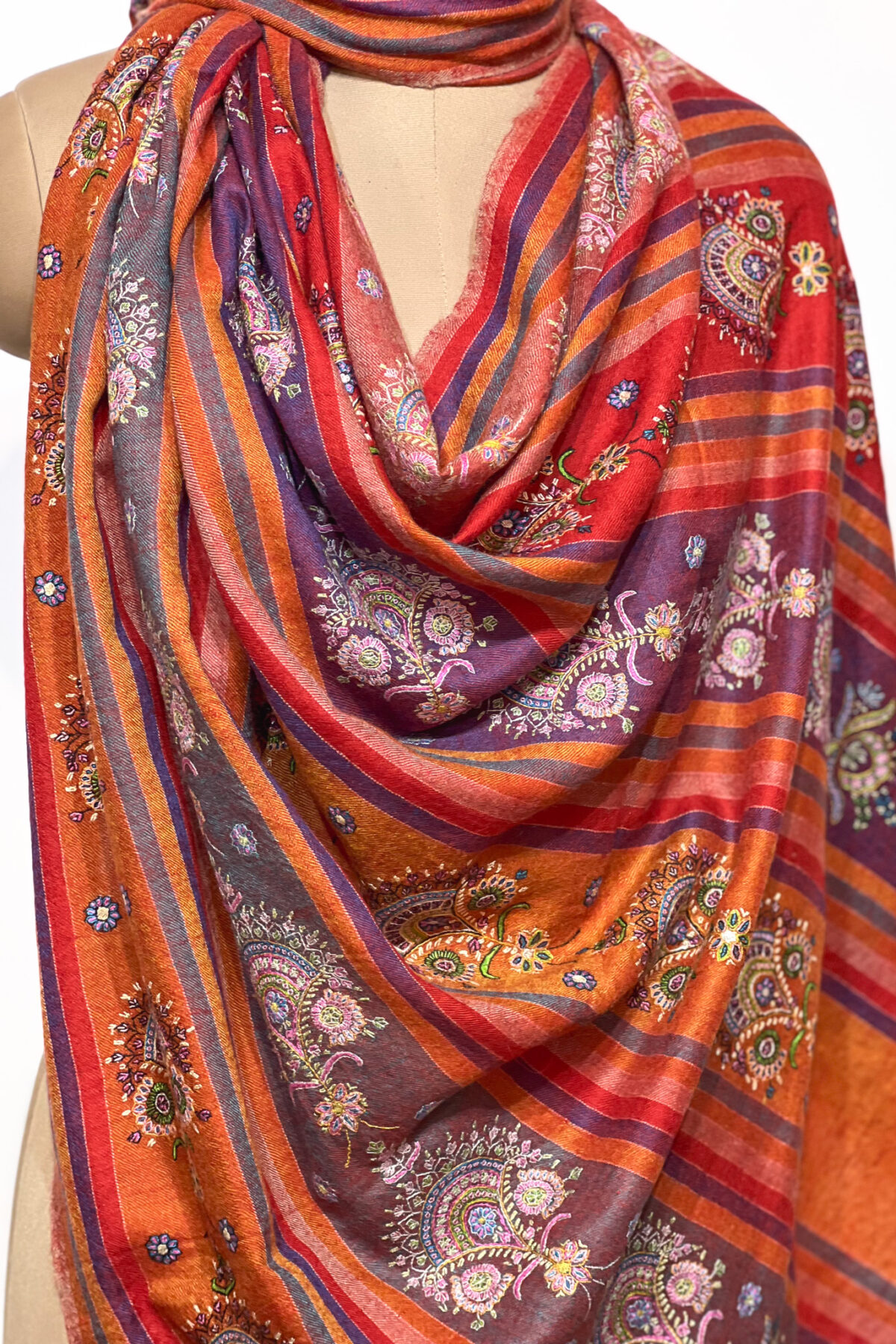 Multi-Color Pure Pashmina Shawl Sozni Hand Embroidery