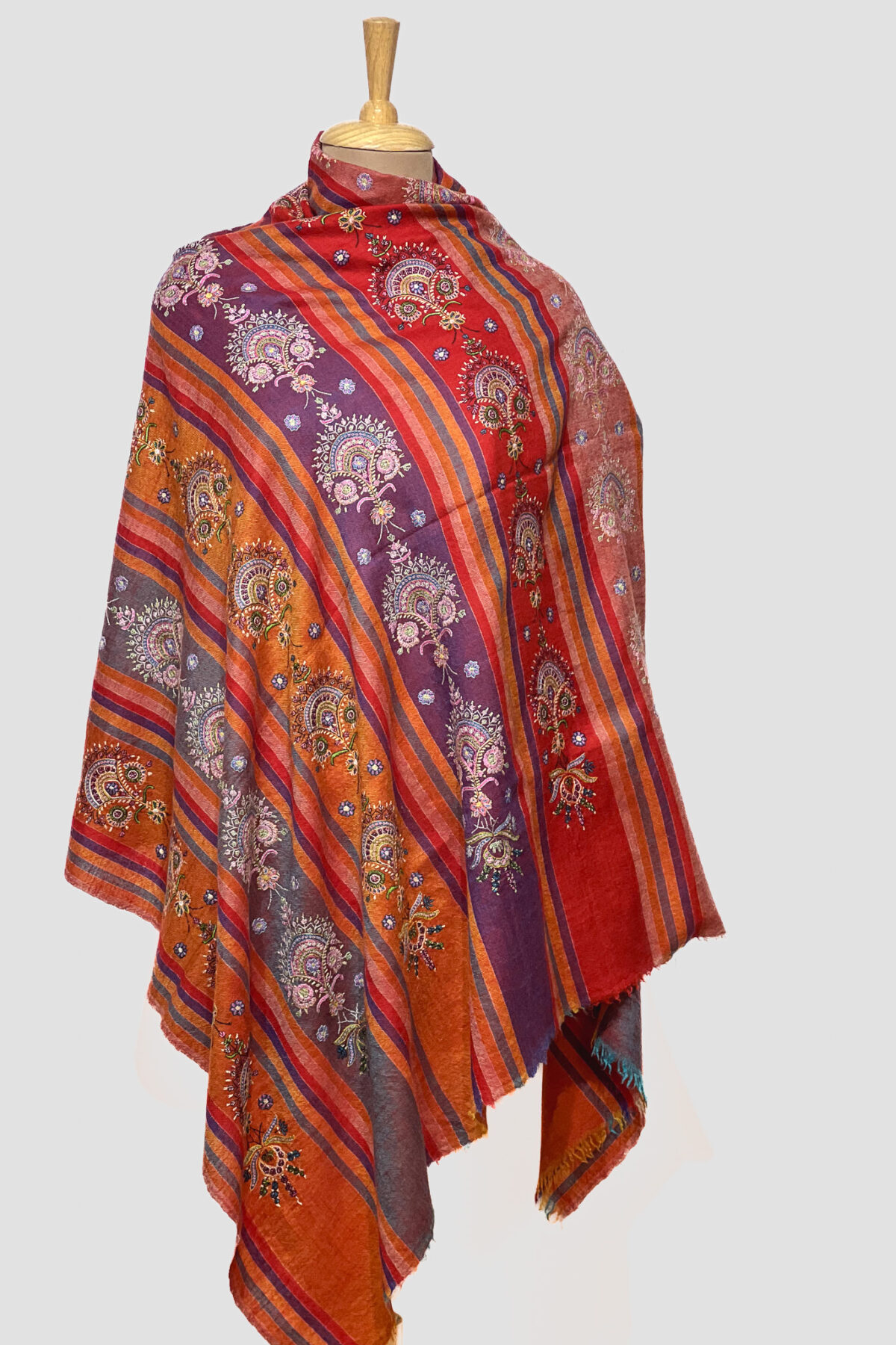 Multi-Color Pure Pashmina Shawl Sozni Hand Embroidery