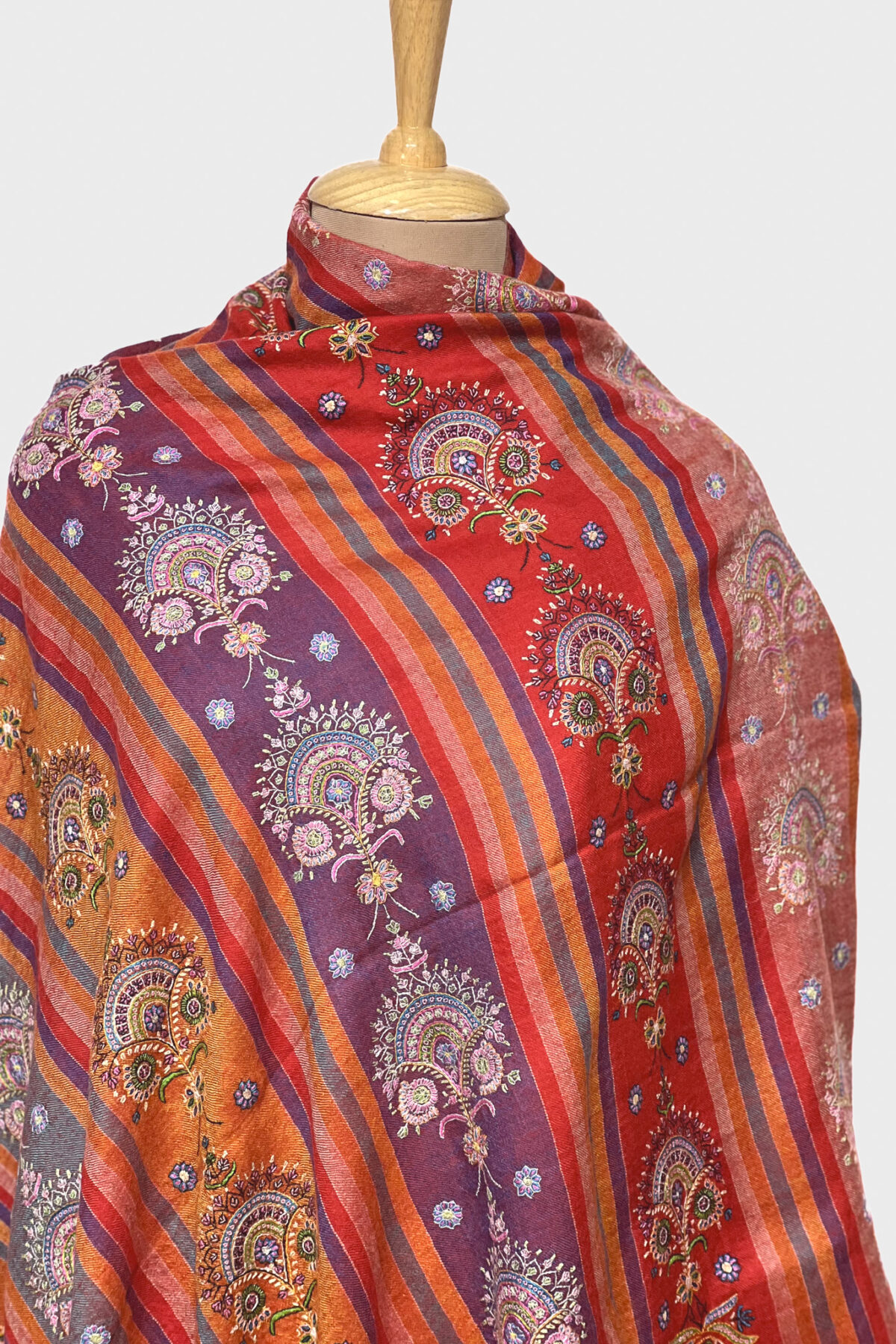 Multi-Color Pure Pashmina Shawl Sozni Hand Embroidery