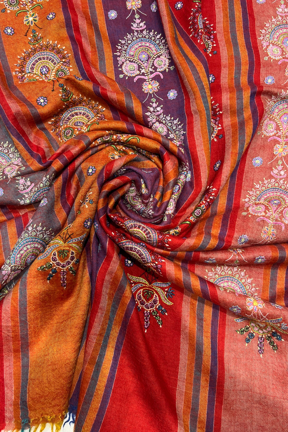 Multi-Color Pure Pashmina Shawl Sozni Hand Embroidery