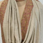 Natural Light Beige Pure Pashmina Shawl With Sozni Hand Embroidery Front