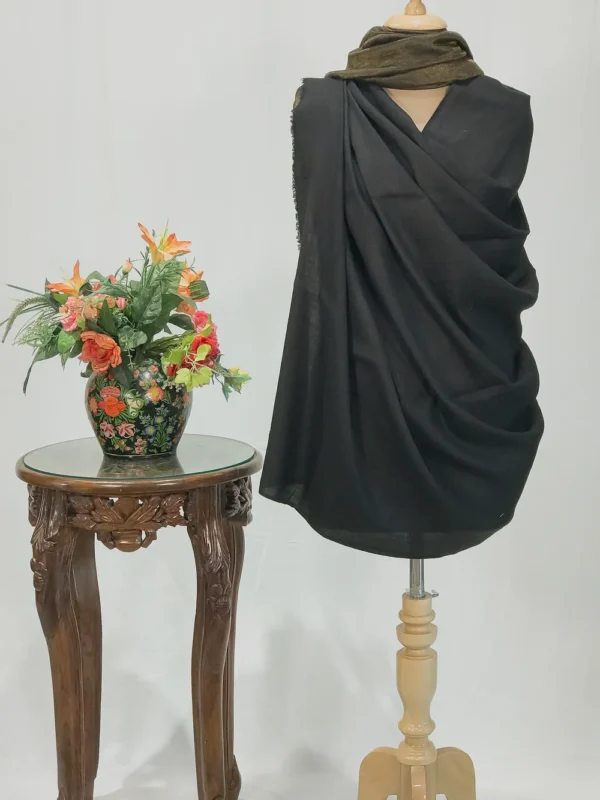 Black Pure Pashmina and Zari Wooven Reversible Shawl