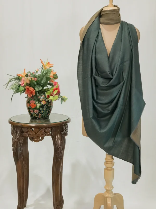 Teal Green and Camel Pure Pashmina Reversible Shawl