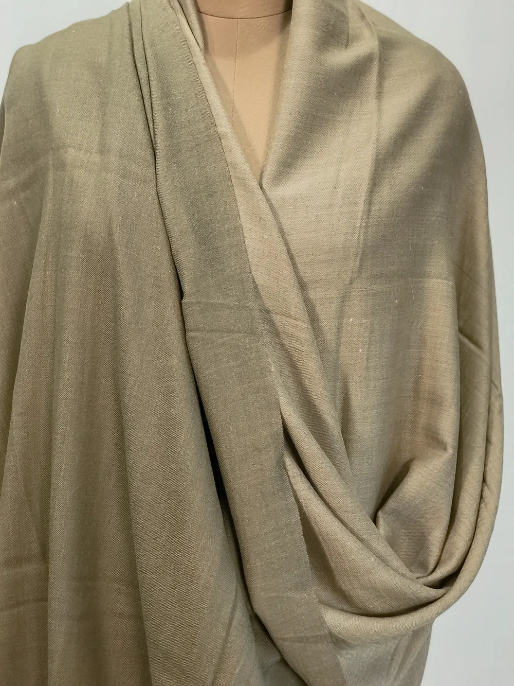 Dark Beige and Light Beige Pure Pashmina Reversible Shawl Front Dark Beige and Light Beige Pure Pashmina Reversible Shawl Front
