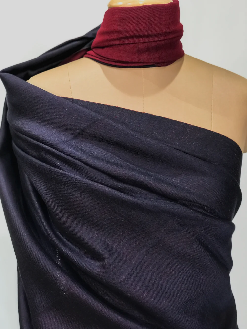Navy Blue and Maroon Pure Pashmina Reversible Shawl Front