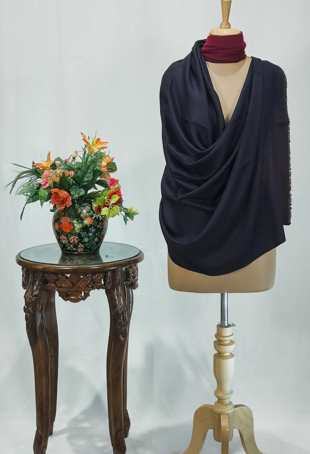 Navy Blue and Maroon Pure Pashmina Reversible Shawl