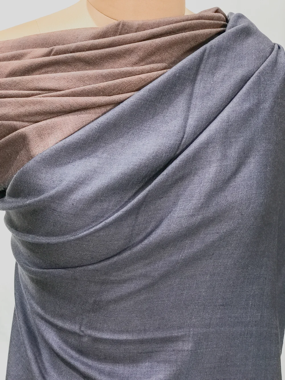 Flint Grey and Brown Pure Pashmina Reversible Shawl Front