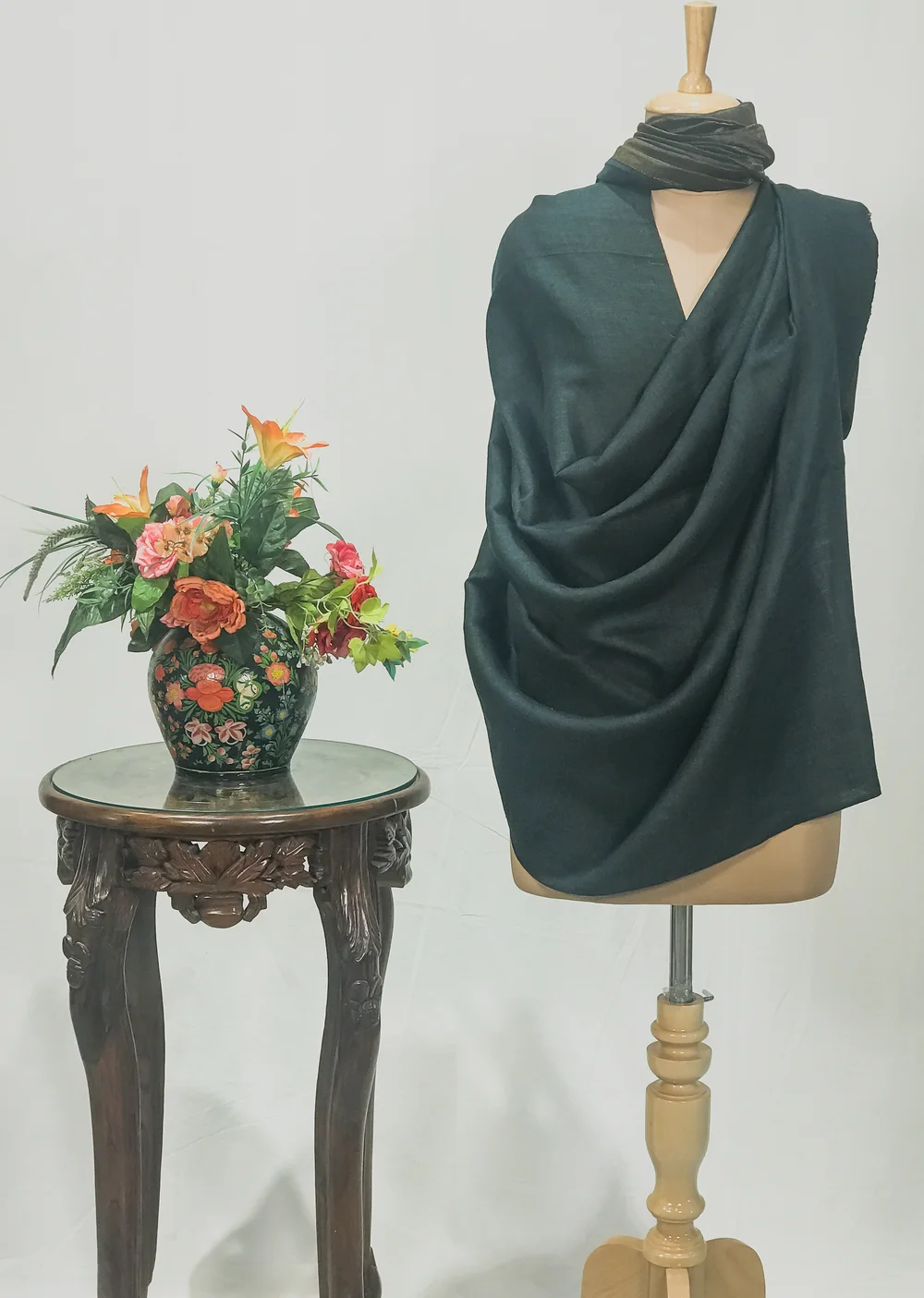 Zari Reversible Green Pure Pashmina Shawl