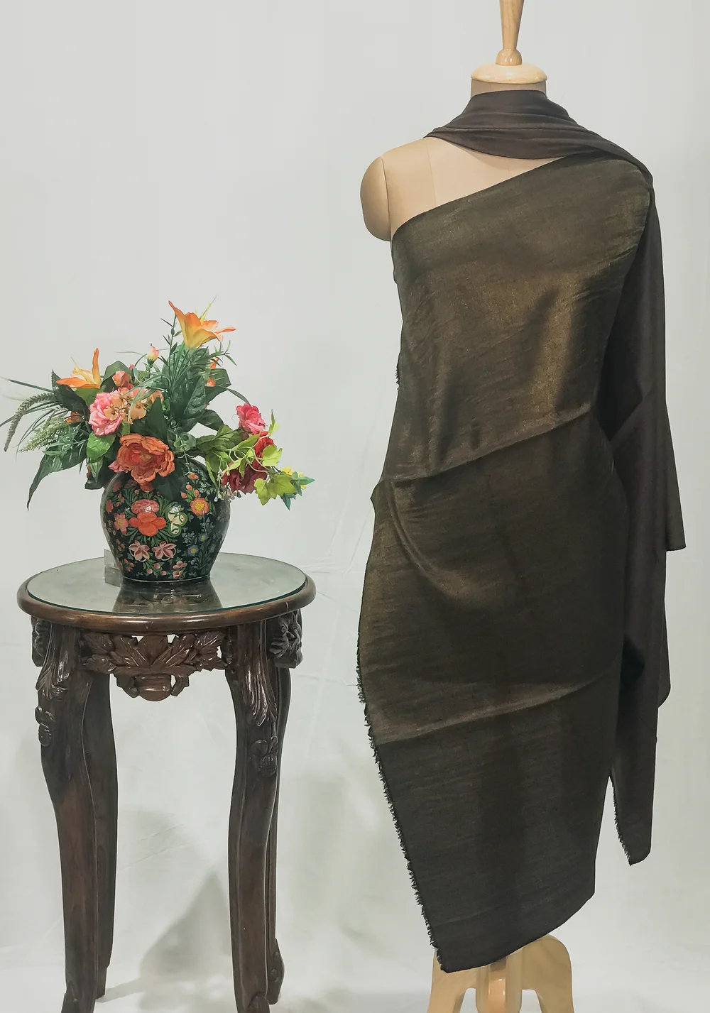 Zari Reversible Walnut Pure Pashmina Shawl