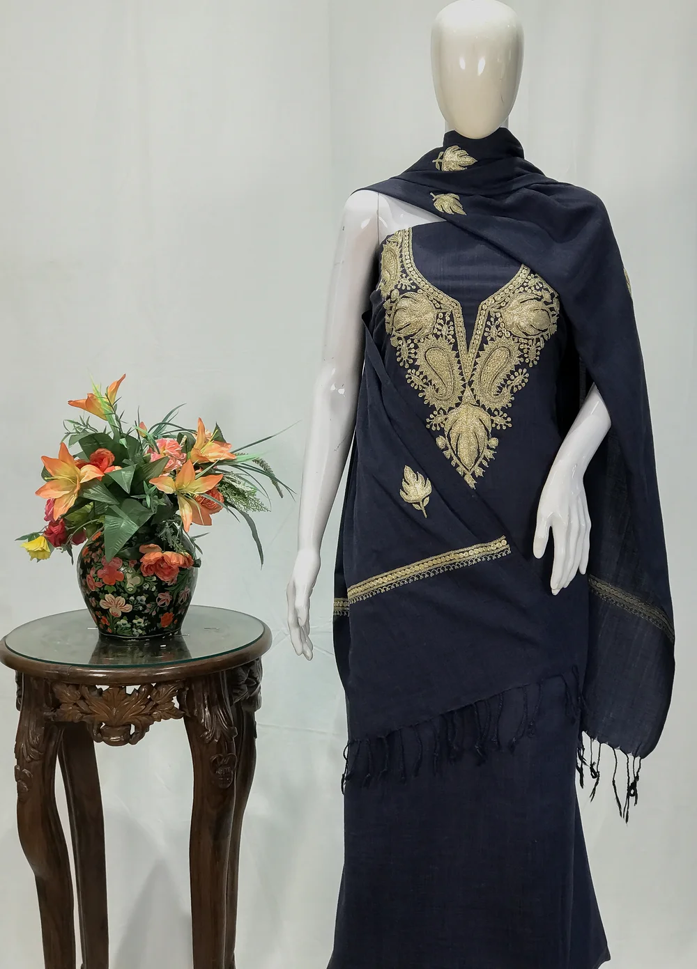 Blue Poly Wool Salwar Suit with Tilla Embroidery