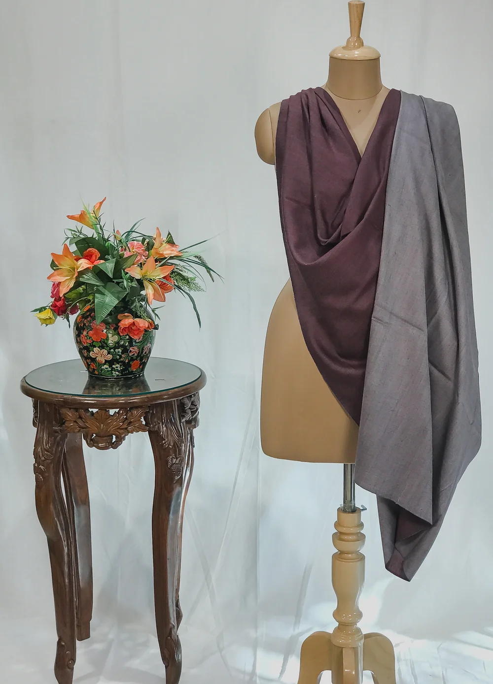 Grey and Burgundy Pure Pashmina Reversible Shawl Grey and Burgundy Pure Pashmina Reversible Shawl