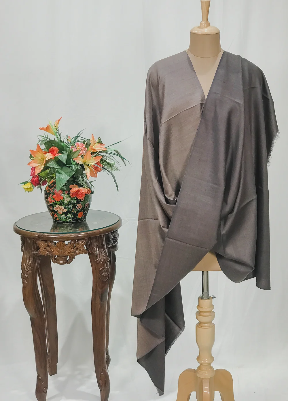 Dove Grey and Stone Grey Pure Pashmina Reversible Shawl