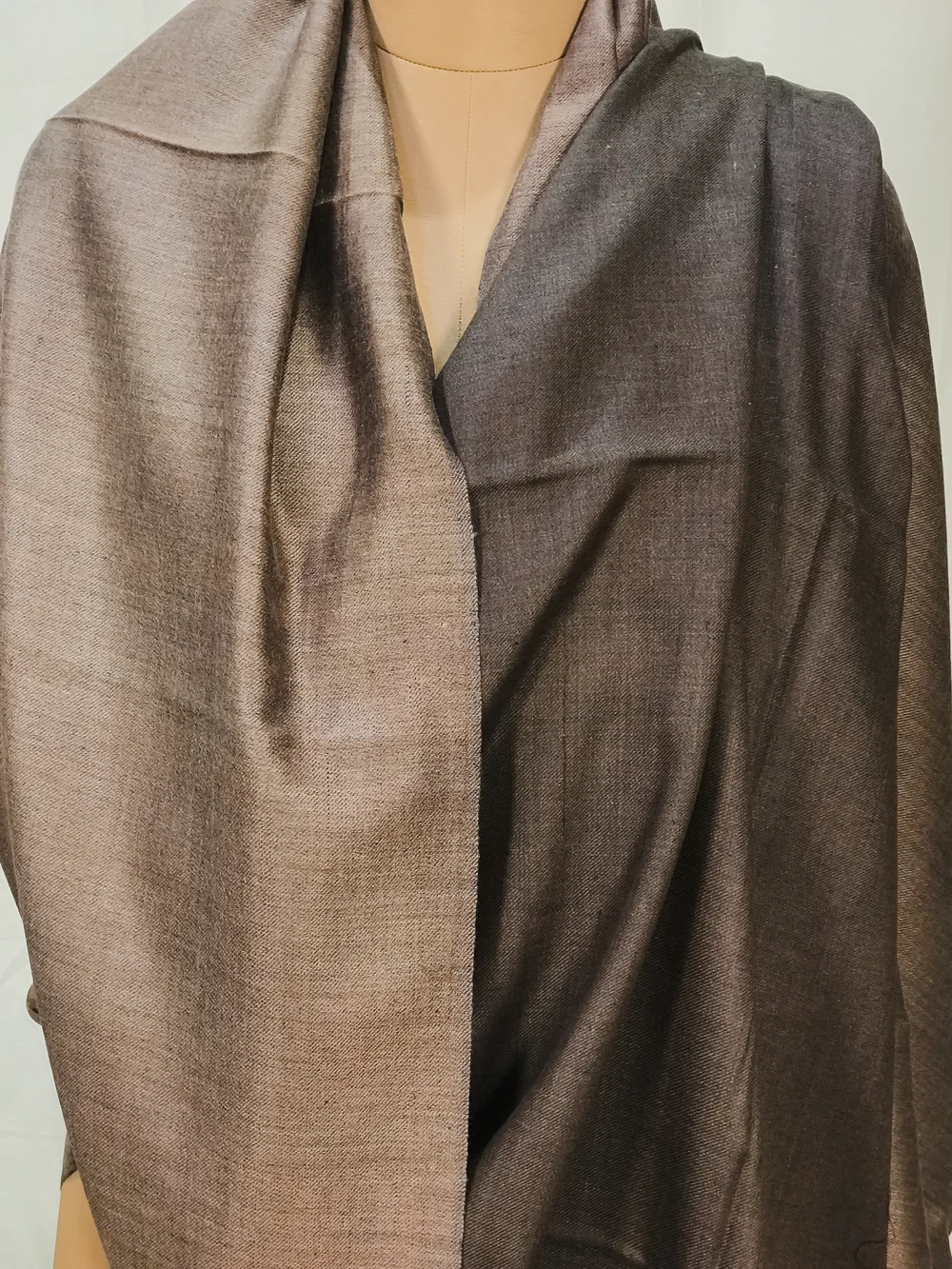 Dove Grey and Stone Grey Pure Pashmina Reversible Shawl Front