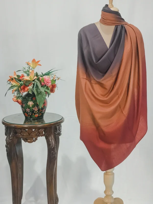 Maroon, Light Brown and Mauve Pure Pashmina Ombre Shawl