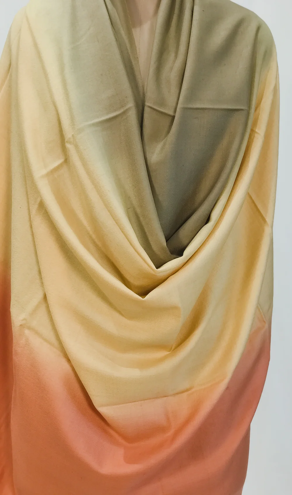 Olive Green, Yellow and Orange Pure Pashmina Ombre Shawl Front
