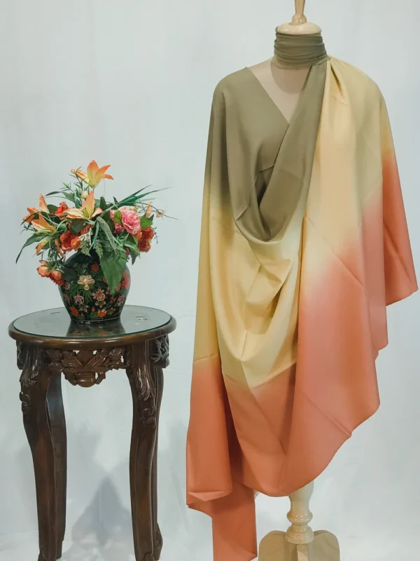 Olive Green, Yellow and Orange Pure Pashmina Ombre Shawl