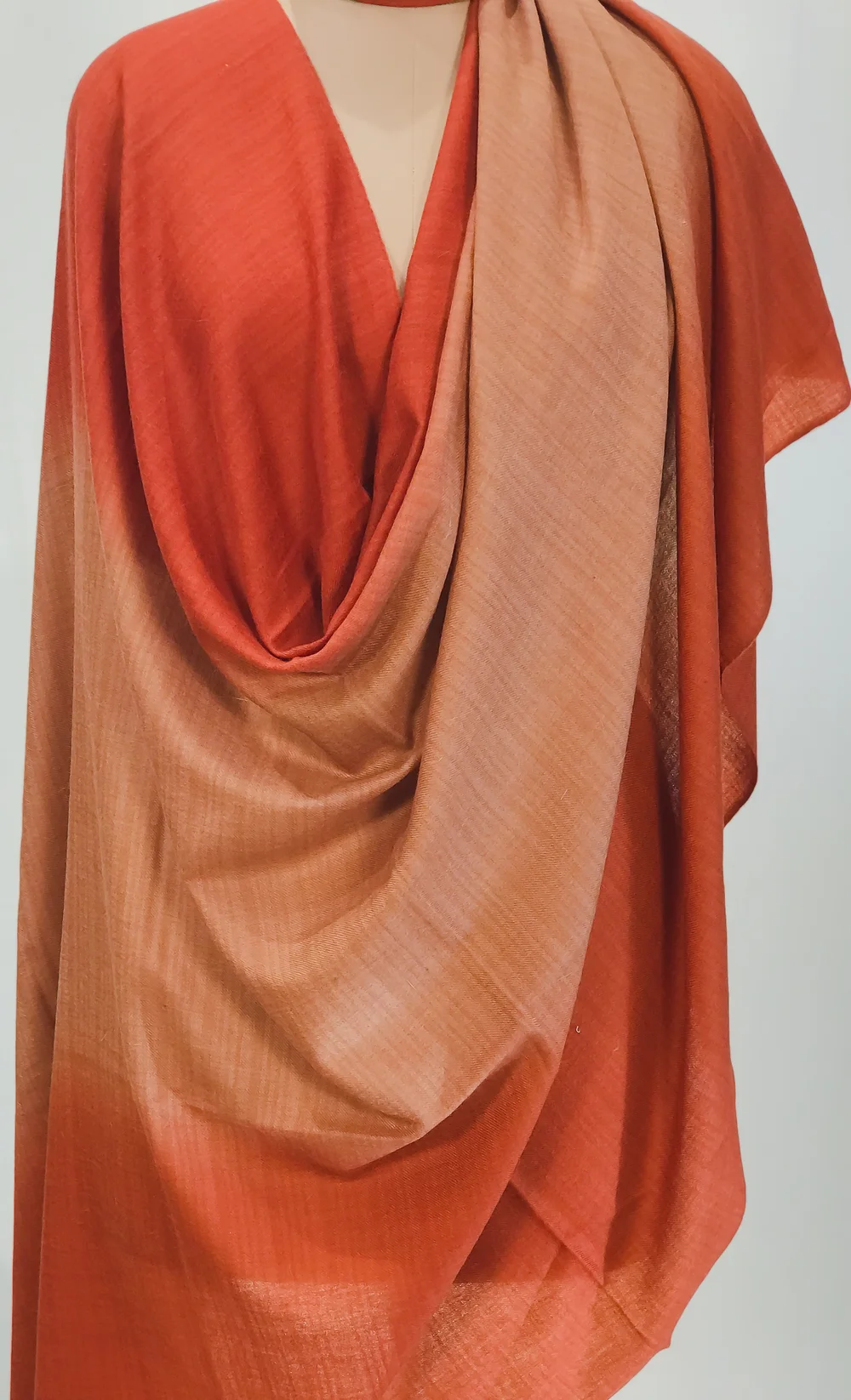 Dark Red, Fawn and Rust Pure Pashmina Ombre Shawl Front