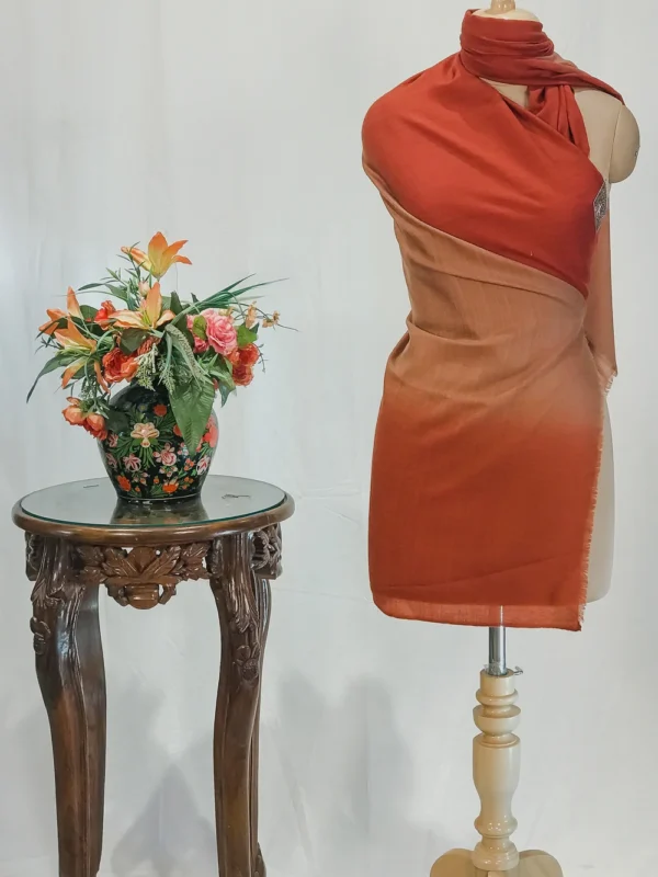 Dark Red, Fawn and Rust Pure Pashmina Ombre Shawl