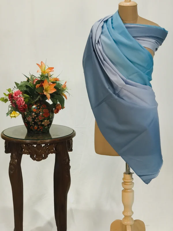 Aqua Blue, Koala Grey and Marine Blue Pure Pashmina Ombre Shawl