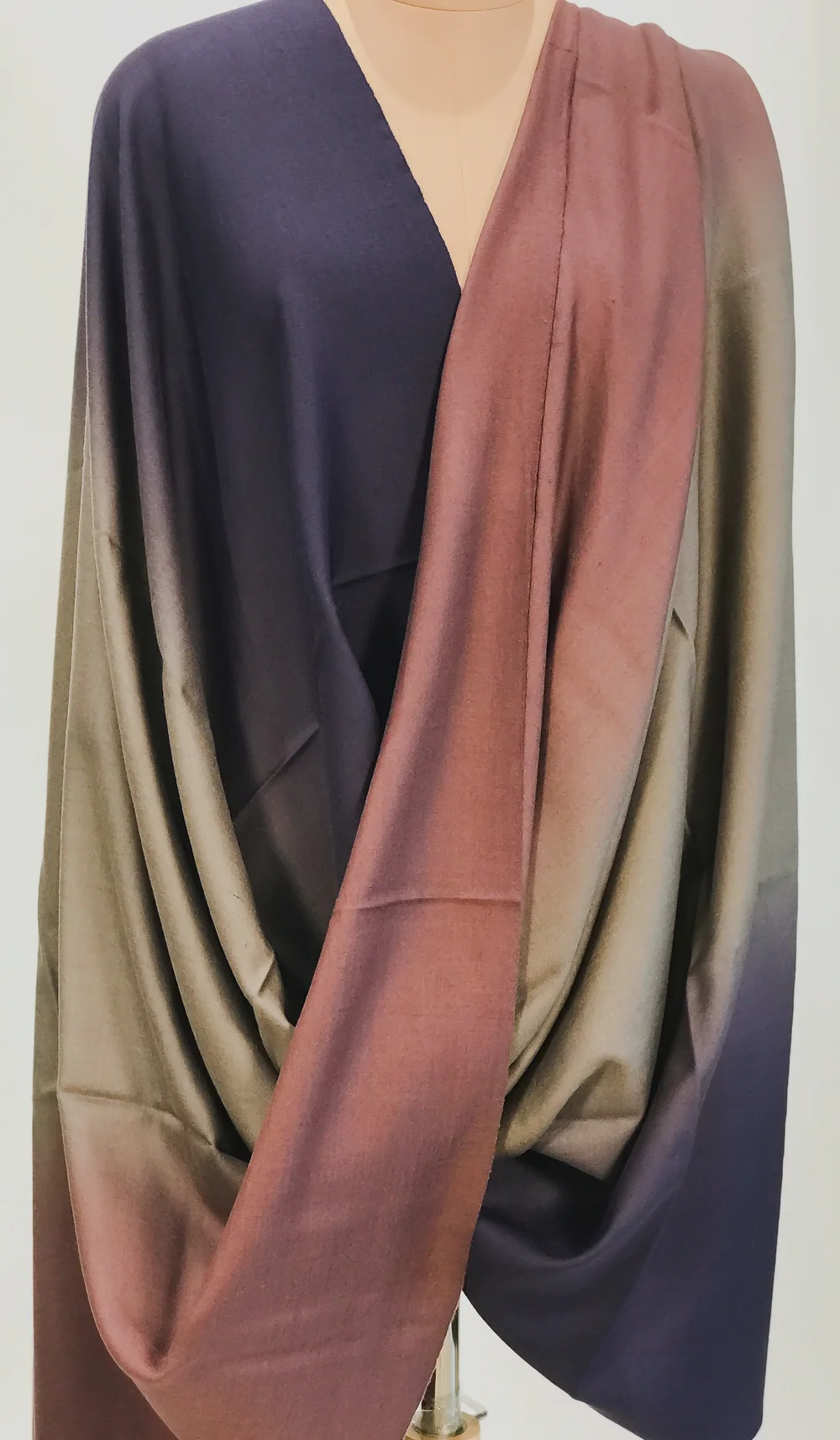 Metal Grey, Light Violet and Oxford Blue Pure Pashmina Ombre Shawl Front