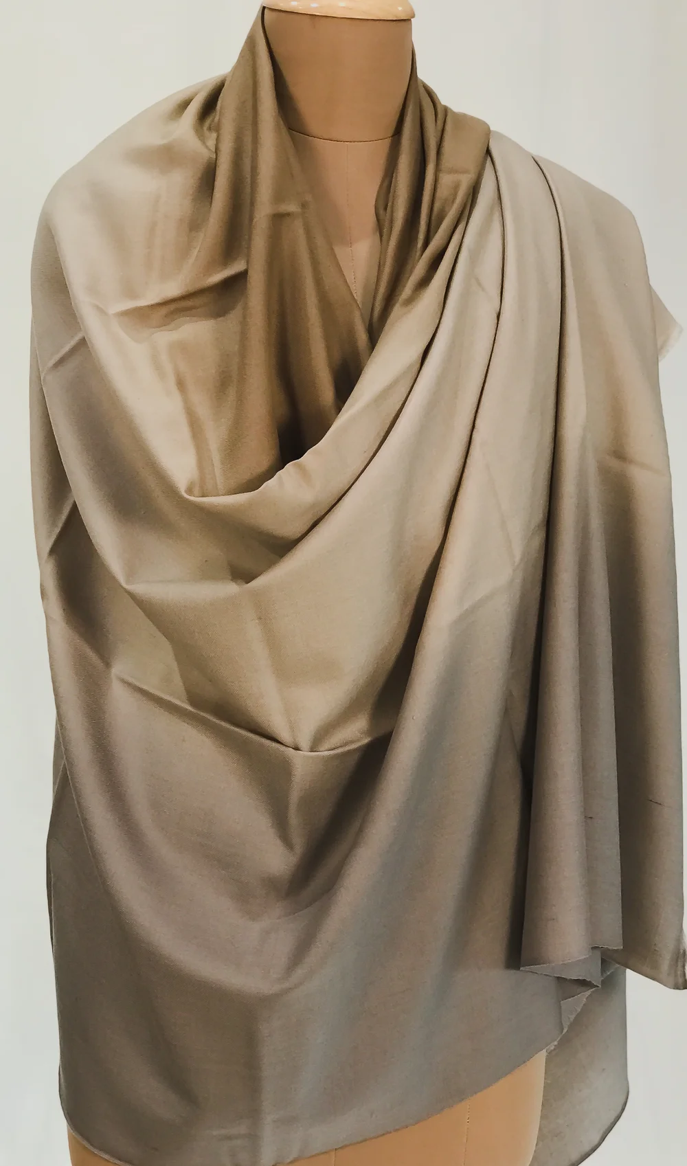 Grey, Light Brown and Light Fawn Pure Pashmina Ombre Shawl Front